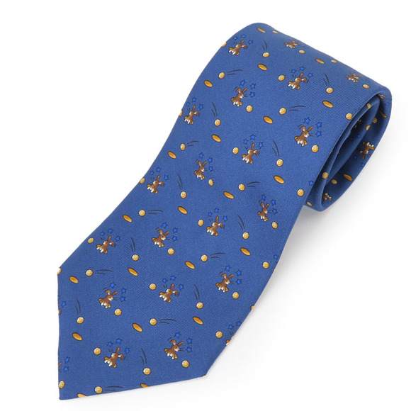 Hermes Silk Tie Navy Orange Rabbit Apparel Men's HERMES